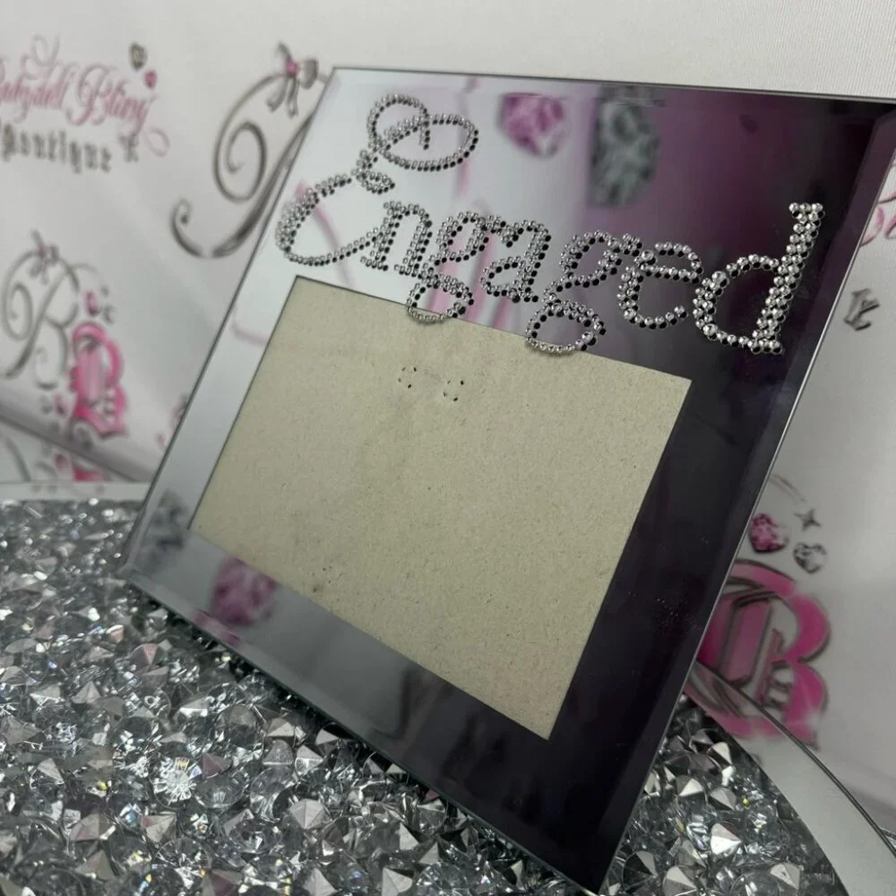 Engaged picture frame bling crystal rhinestone silver mirror stunning 4x6 photo